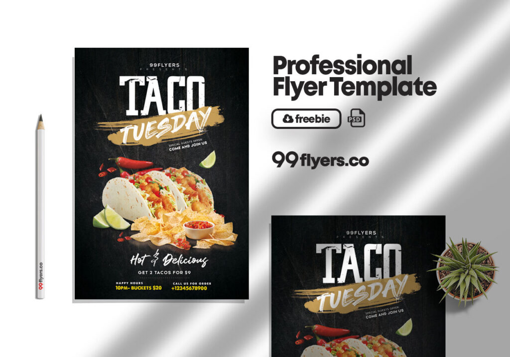 Black Modern Taco Tuesday Flyer Template