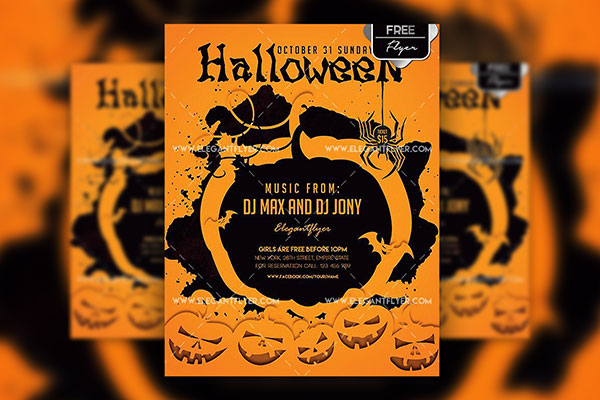 Black, Orange, Spooky Halloween Party Flyer and Facebook Cover Templates