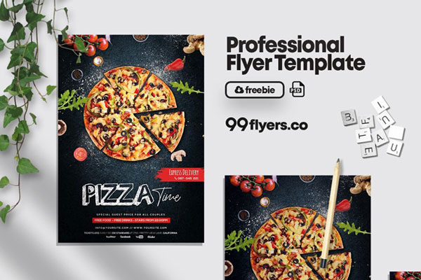 Black Photorealistic Pizza Restaurant Flyer Template flyer preview