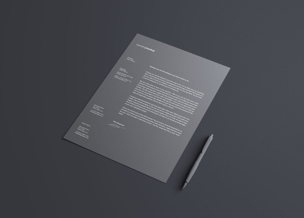 Black Simple Letterhead Mockup with Pen