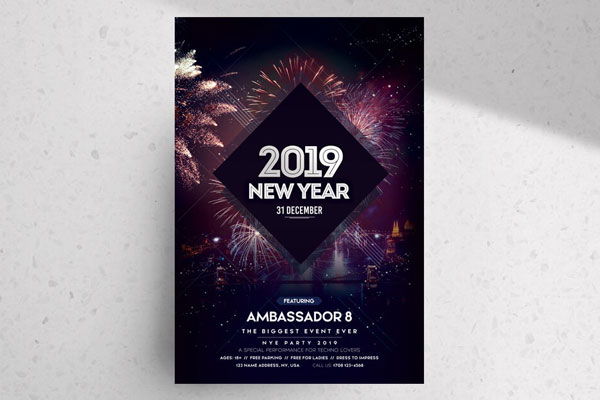 Black, Urban, Festive New Year’s Eve Party Flyer Template