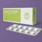 Blister Pack Along with the Packaging Box in Perspective Mockup