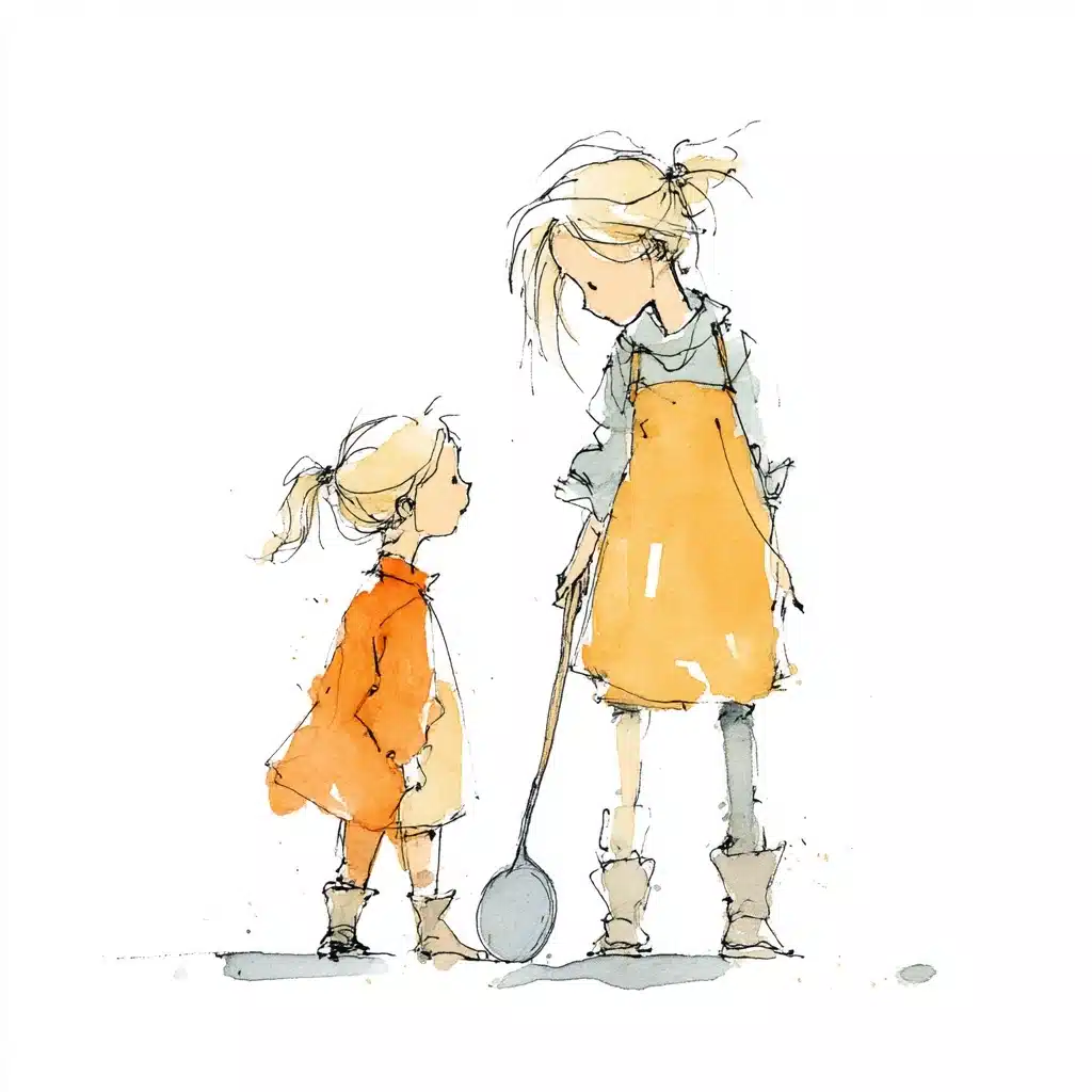 Blonde Girls with Ladle Watercolor