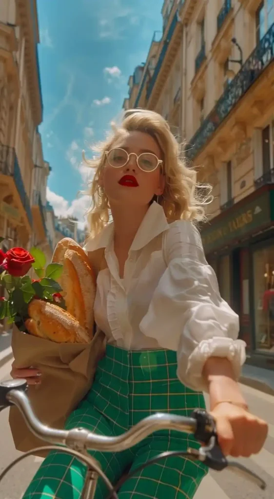 Blonde Woman Biking Paris