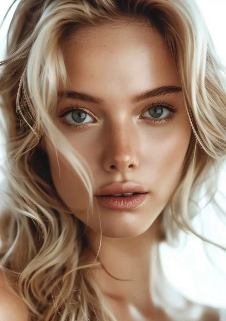 Blonde Woman Portrait on White
