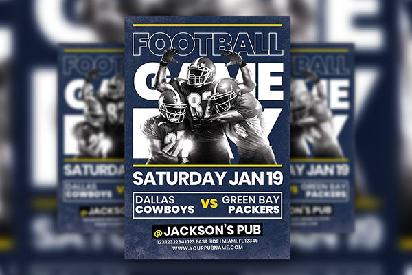 Blue American Football Game Day Flyer Template