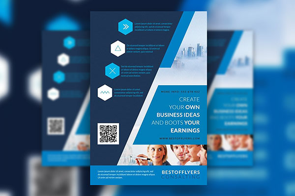 Blue, Geometric Corporate Flyer Along with Facebook Cover Templates