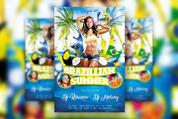 Blue, Green Tropical Beach Party Flyer Along with Instagram Banner Templates