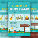 Blue Illustrated Summer Camp Flyer Template