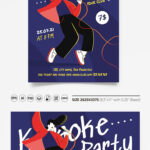 Blue, Red Illustrated Karaoke Party Flyer Along with Facebook Cover Templates