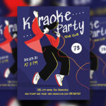 Blue, Red Illustrated Karaoke Party Flyer Along with Facebook Cover Templates