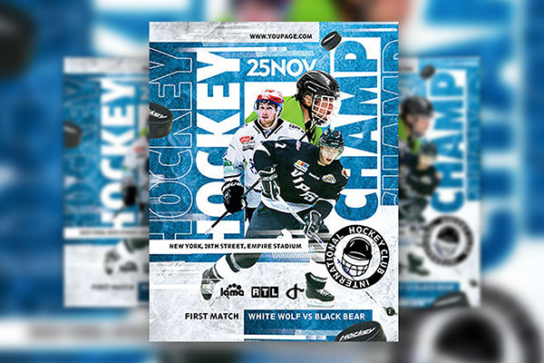 Bold Blue Hockey Championship Flyer Template