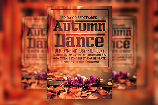 Border Floral Autumn Dance Flyer Template and Facebook Cover