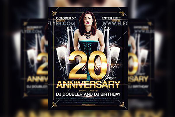 Border Luxury Anniversary Party Flyer Template and Facebook Cover