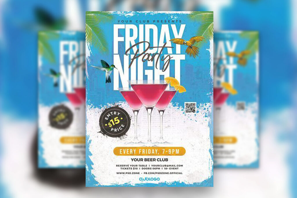 Border Tropical Cocktail Party Flyer Template