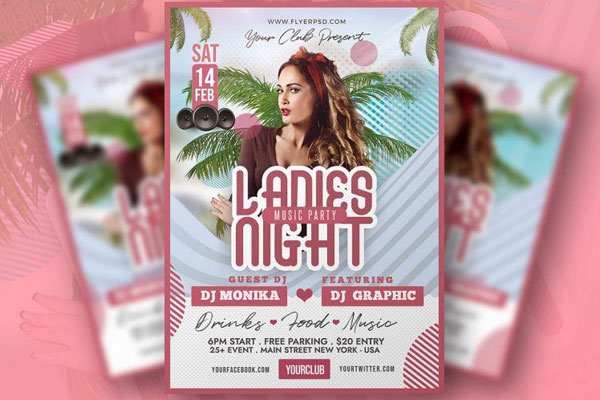 Border Tropical Ladies Night Party Flyer Template