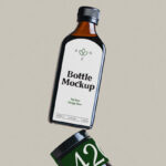 Bottle and 2 Jars Floating on Each Other Mockup