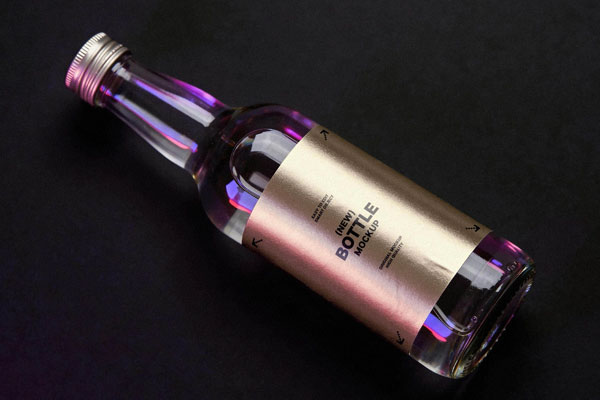 Bottle Label Mockup with Metallic Wrap