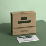 Box with Business Card on Table Mockup