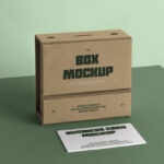 Box with Business Card on Table Mockup