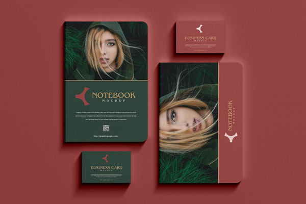Branding Mockup Featuring Notebooks and Business Cards in Top View