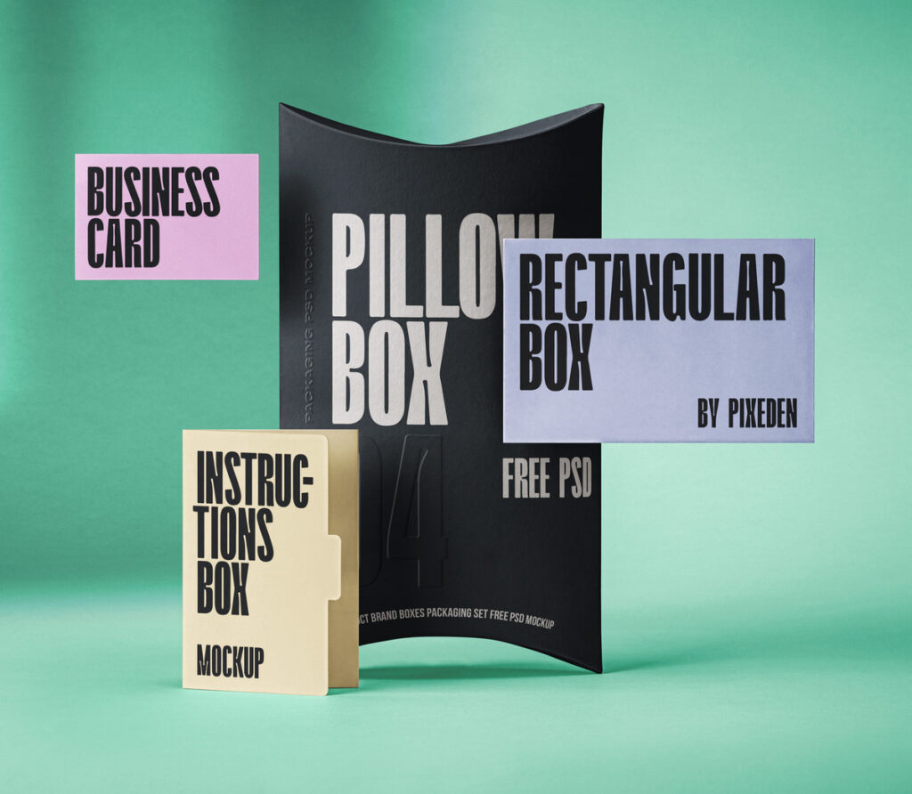 Branding Mockup Including Business Card and 3 Boxes
