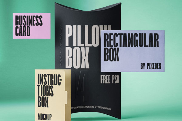 Branding Mockup Including Business Card and 3 Boxes