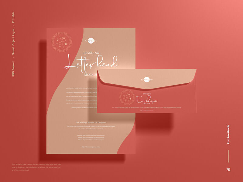 Branding Standard Size Letterhead and Envelope Mockup