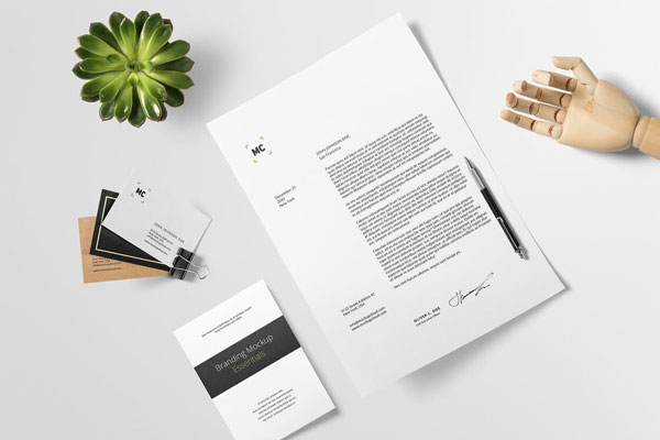 Branding Stationery Mockup with Decorative Hand and Plant