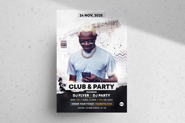 Bright Glitter White Club Party Flyer Template