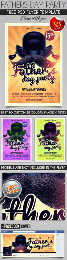 Bright Illustrative Fathers’ Day Party Flyer Template and Facebook Cover