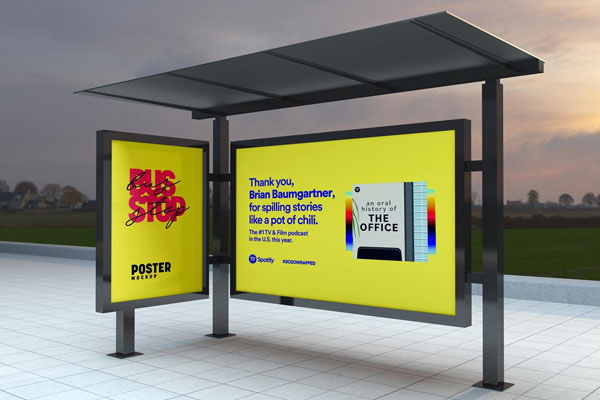 Bus Shelter Poster and Billboard Mockup from Perspective View