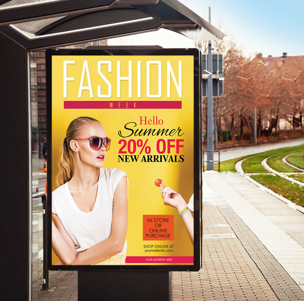 Bus Stop Billboard Mockup in Urban Setting