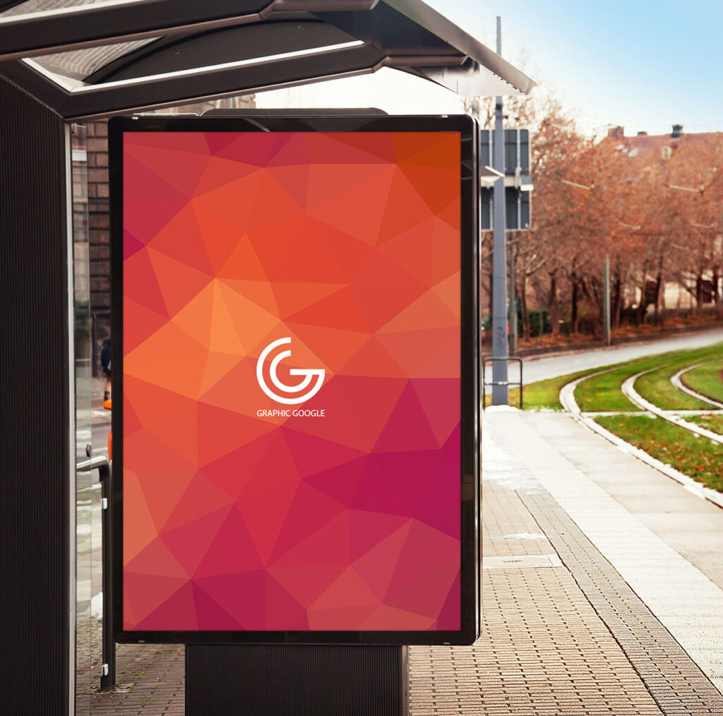 Bus Stop Billboard Mockup in Urban Setting