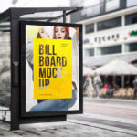 Bus Stop Billboard with Blurry Background Mockup