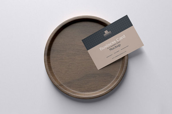 Business Card in a Wooden Bowl Mockup
