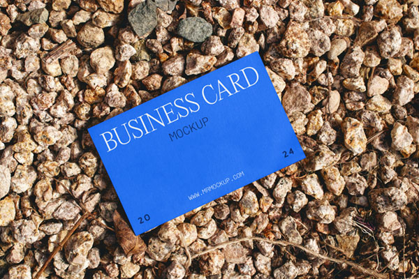 Business Card Laying on Stones Mockup