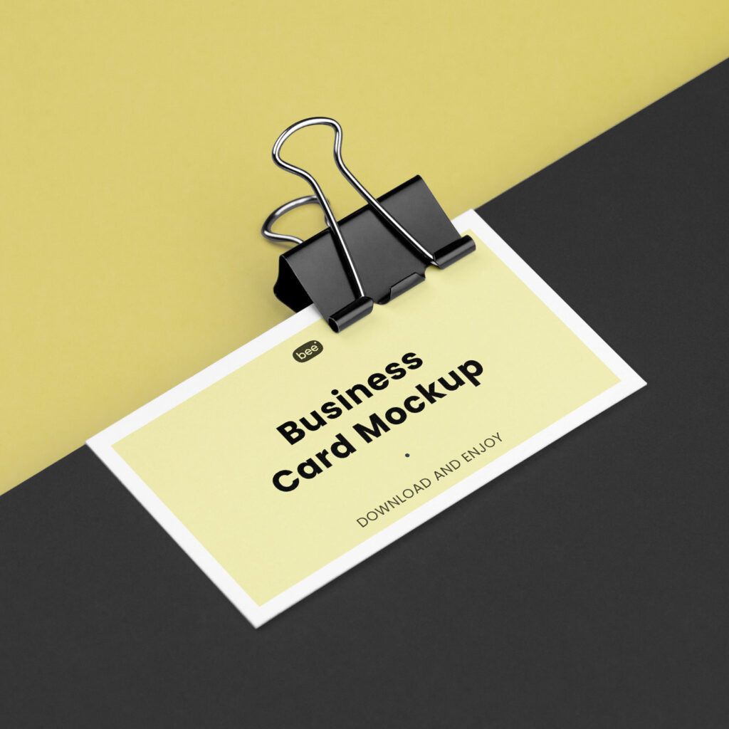 Business Card Mockup with Clip in Close-up Sight