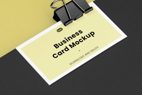 Business Card Mockup with Clip in Close-up Sight