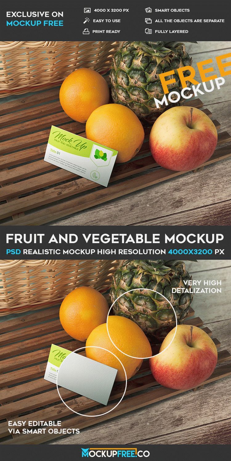 Business Card Mockup with Oranges, Apple, and Pineapple FREE PSD