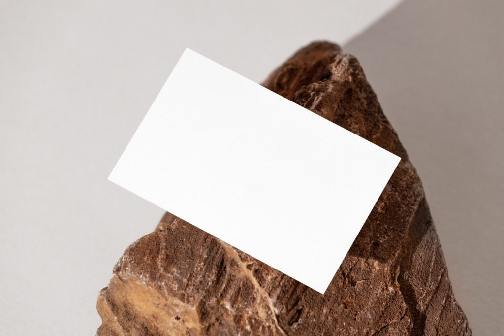 Business Card Mockup with Stone in Perspective Sight