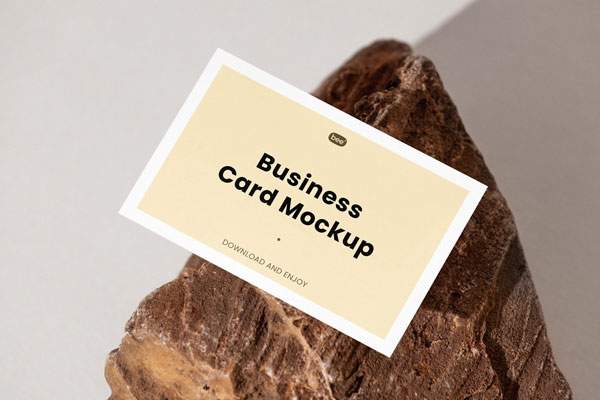 Business Card Mockup with Stone in Perspective Sight