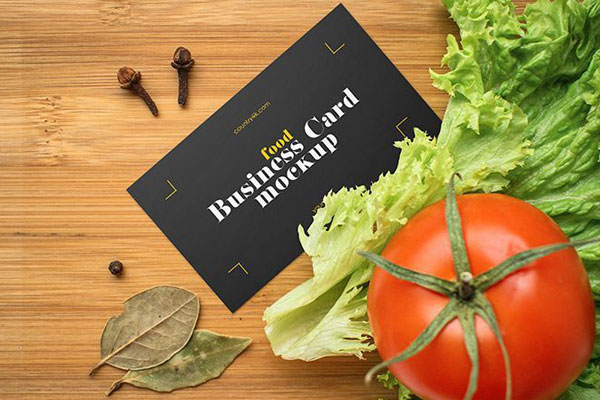 Business Card with Vegetable Surroundings Mockup