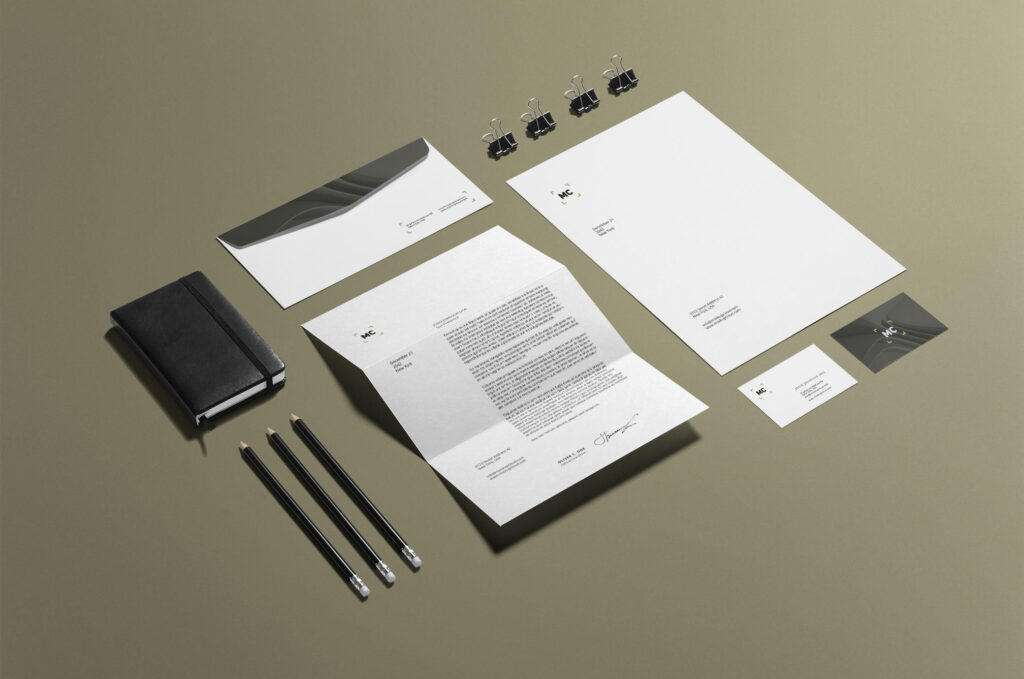 Business Stationery Mockup with Paper Clip, Pencil, Business Card
