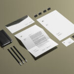Business Stationery Mockup with Paper Clip, Pencil, Business Card