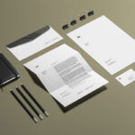 Business Stationery Mockup with Paper Clip, Pencil, Business Card