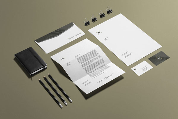 Business Stationery Mockup with Paper Clip, Pencil, Business Card