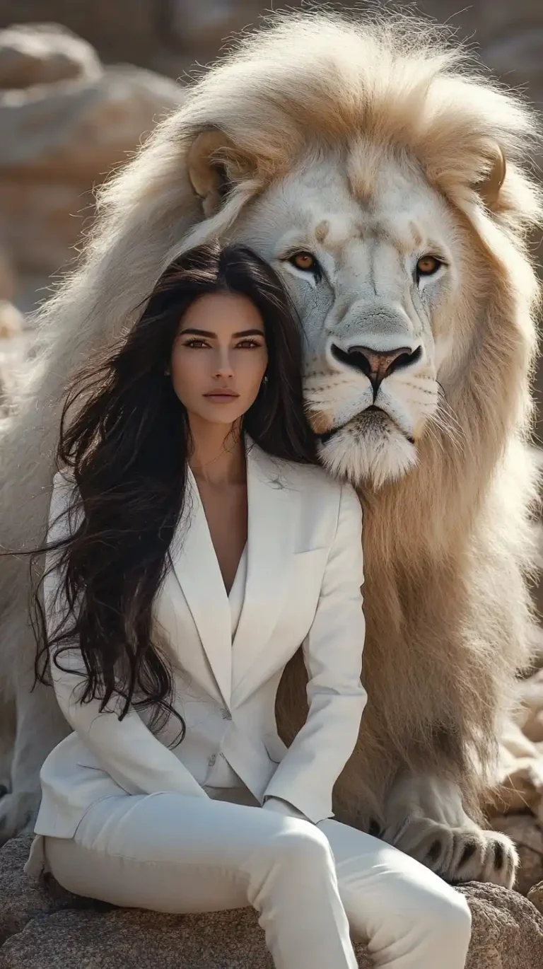 Businesswoman with Lion