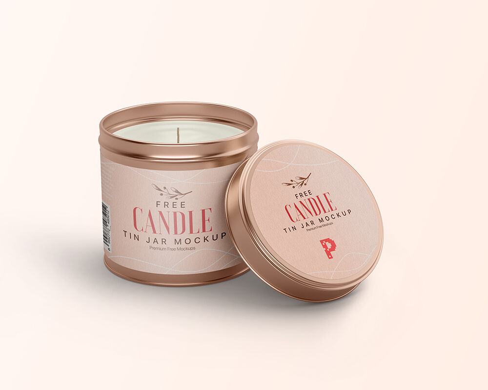 Candle Tin Jar with a Leaning Lid Mockup