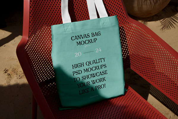 Canvas Bag on Plastic Chair Mockup